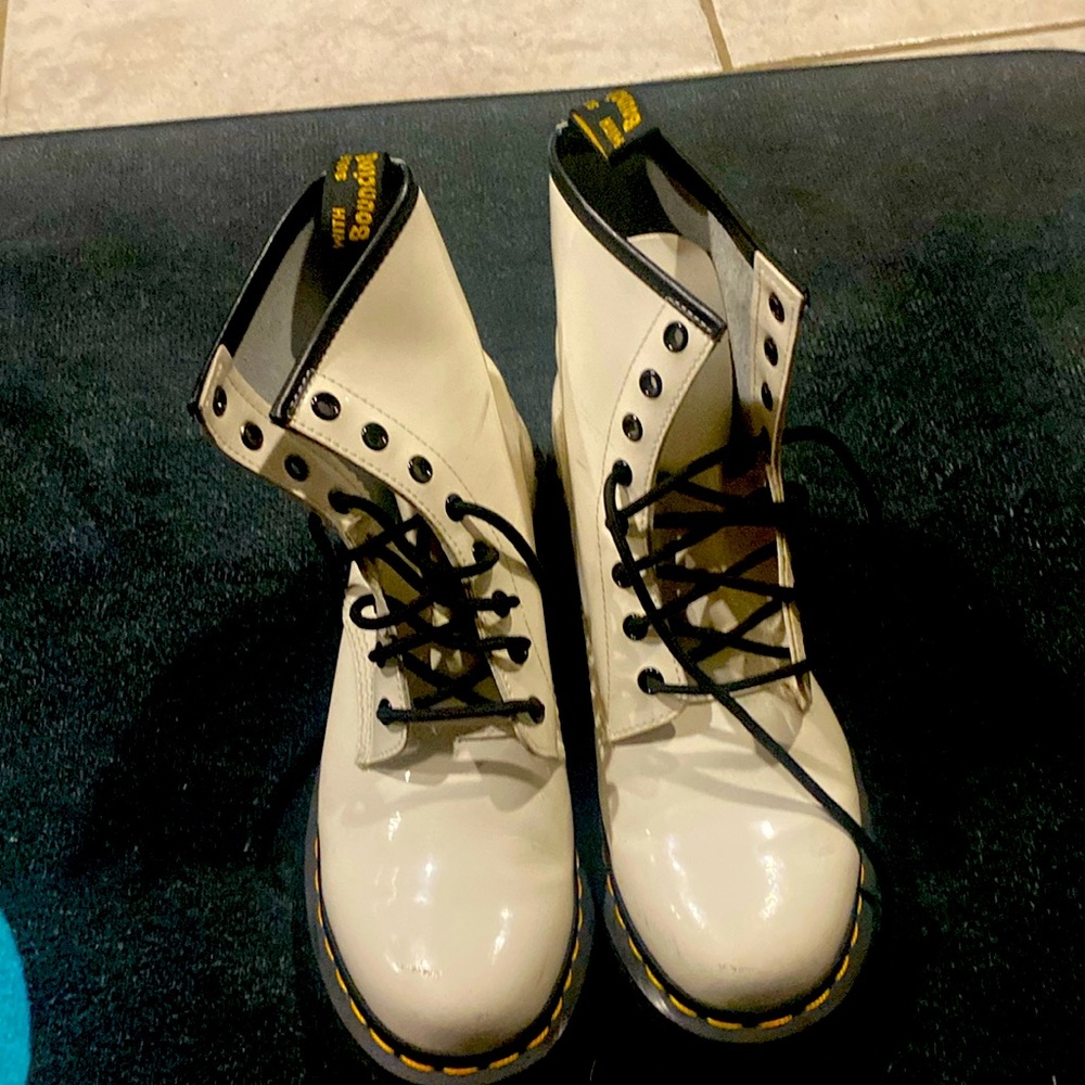 White Dr martin combat boots.